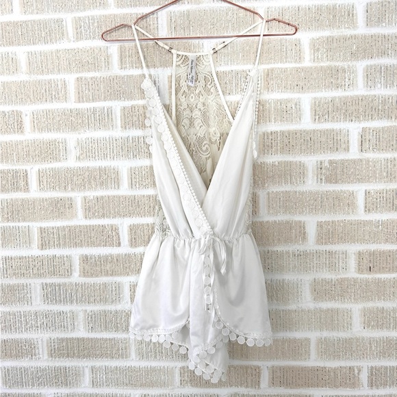 FLORA NIKROOZ Millie Charm White Silk and Lace Sleepwear Romper - Picture 2 of 8